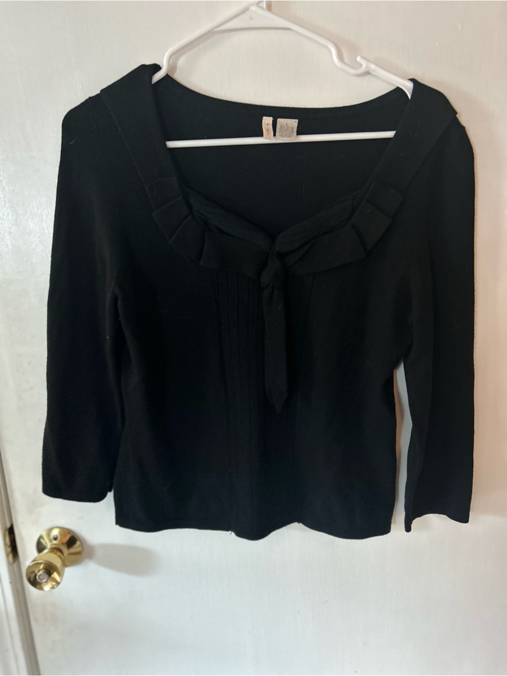 Anthropologie (Moth) Black Tie-Neck Women's Top - Classic Long Sleeve
